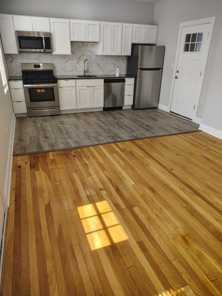 Open kitchen & floor after cleaning